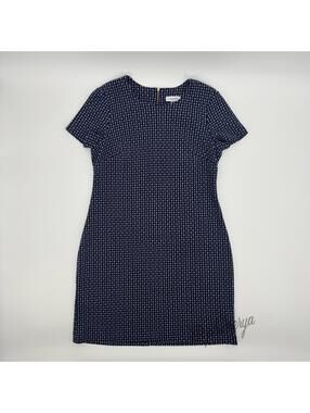 Calvin Klein Women's Navy White Stretch Short Sleeve Pencil Shift Dress Size 10